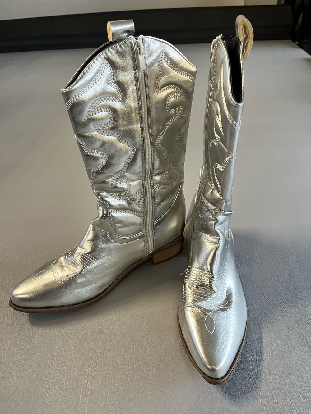 Silver Women's Western Cowboy Boots - Metallic Mid-Calf